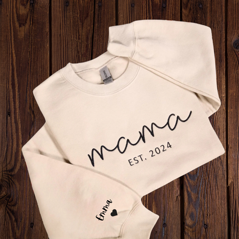 Custom Mama with Year Embroidered Sweatshirt